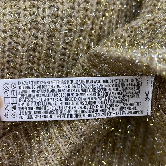 Forever 21‎ Gold Silver Cropped Oversized Cowl Neck Tinsel Knit Sweater Size M - Picture 6 of 8
